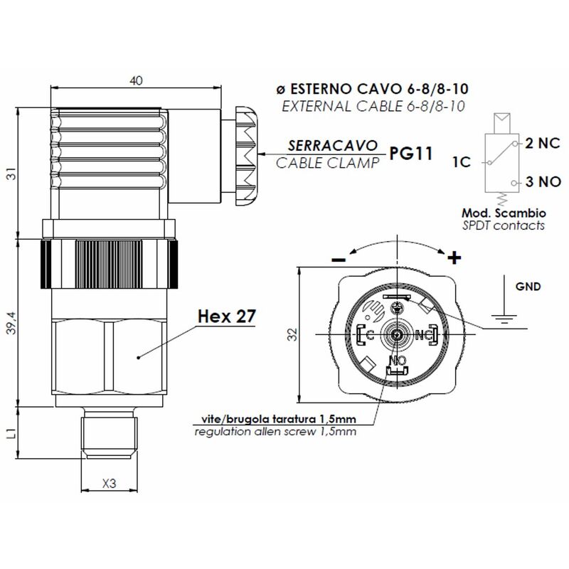 Nardi Atlantic Part PA116001330 Pressure Switch 330 bar